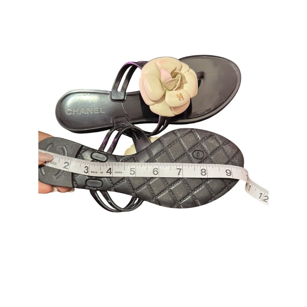 Chanel Womens Black & White Flower CC Logo Flat Activewear Sandals Size 7 - Picture 7 of 7